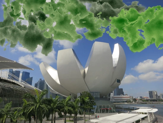 Tamiko Thiel, Clouding Green over the ARtScience Museum, 2013 Digital Art Weeks Singapore